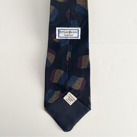 Yves Saint Laurent Black and Blue Geometric Silk Tie - Picture 3 of 8
